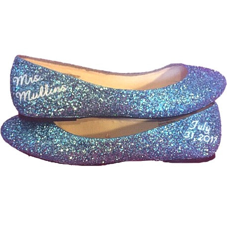 Women Sparkly Cinderella Blue glitter ballet Flats shoes wedding ...