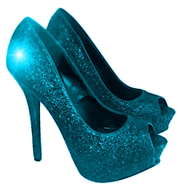 blue and green sequin heels