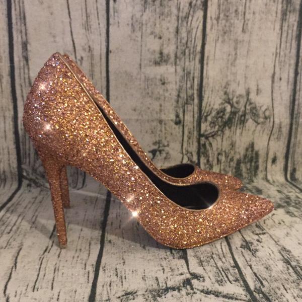 glitter pointed toe pumps