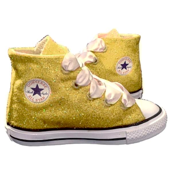 Kids Glitter Converse All Stars Gold Champagne Flower Girls birthday –  Glitter Shoe Co