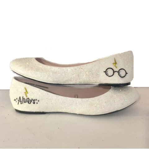 Ivory or White Glitter ballet Flats bride wedding shoes Harry ...