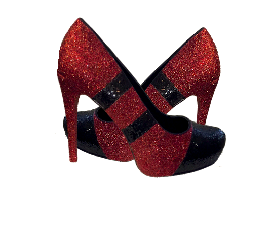 red glitter court shoes