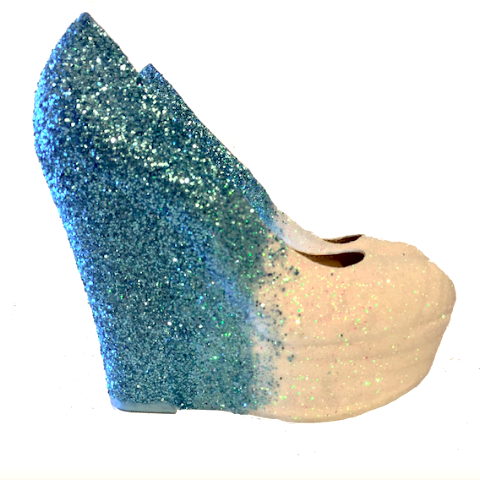 Sparkly White Baby Blue Glitter wedge 