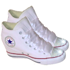 Converse All Stars White Wedge Heels Bling Wedding Prom Sneakers Shoes –  Glitter Shoe Co