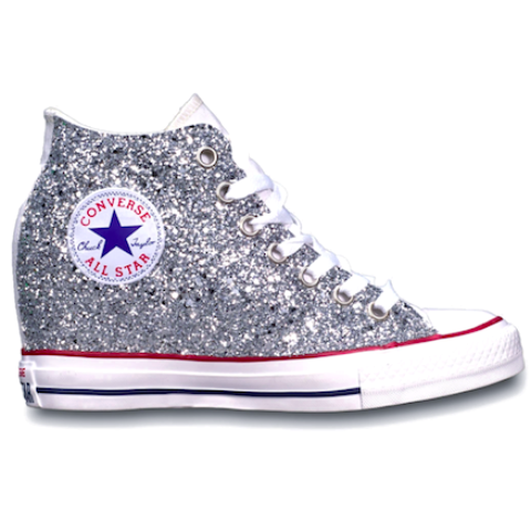 Silver Glitter Converse Lux Wedge Heels shoes sneakers Bridal wedding –  Glitter Shoe Co
