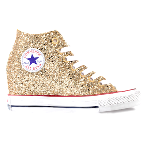 Sparkly Gold Glitter Converse All Star Lux Wedge Heels bride shoes – Glitter  Shoe Co