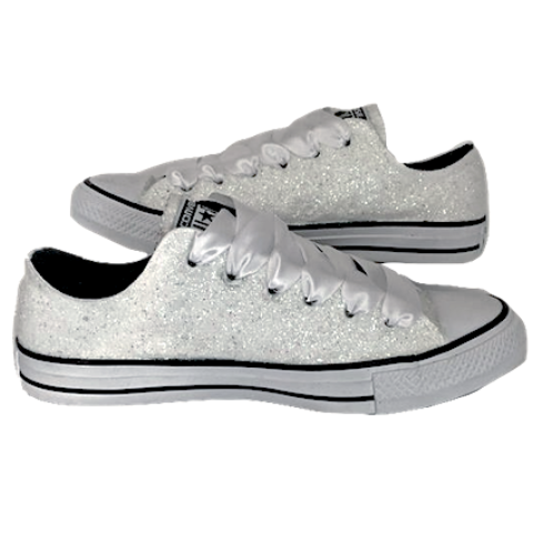 White Glitter Converse Bling shoes Wedding bride prom sneakers shoes –  Glitter Shoe Co