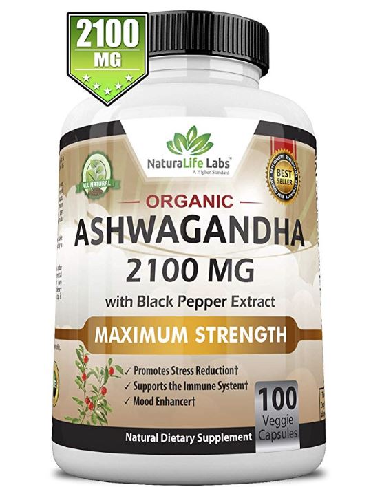 NaturaLife Labs Organic Ashwagandha 2,100 mg - 100 Vegan Capsules Pure Organic Ashwagandha Powder and Root Extract - Natural Anxiety Relief, Mood Enhancer, Immune & Thyroid Support, Anti Anxiety