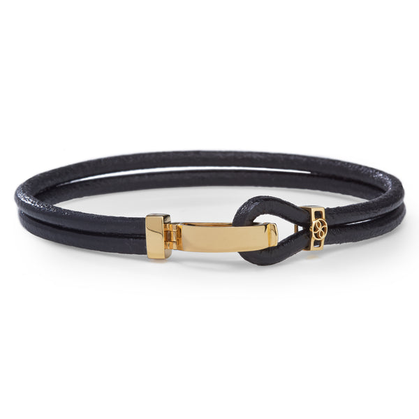 Ladies gold bracelet,trendy hand made leather with a gold quality clasp,black pu 