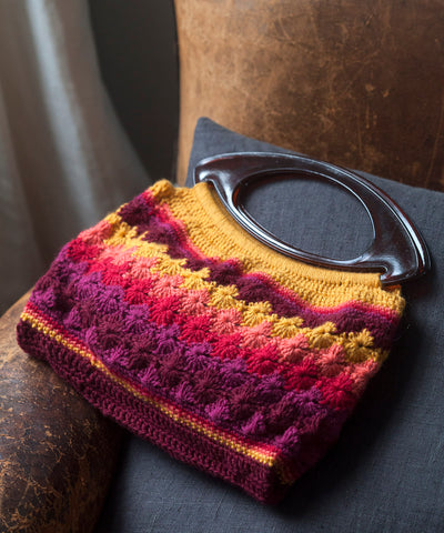 Crochet berry colour small bag with handle