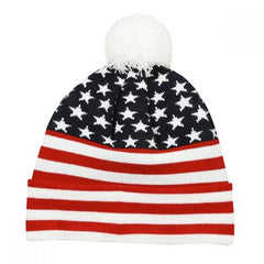 Red White and Blue Beanie with Pom