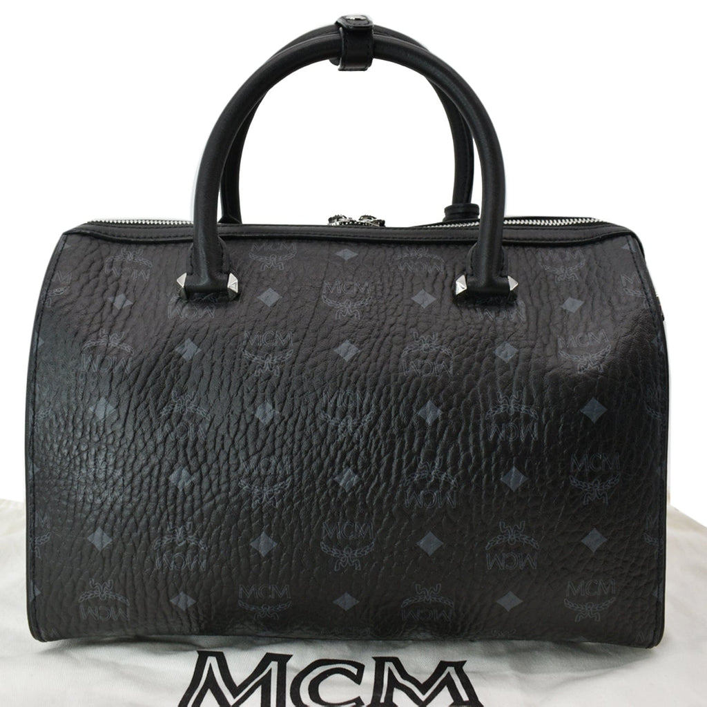 MCM Boston Essential Monogrammed Small Leather Satchel