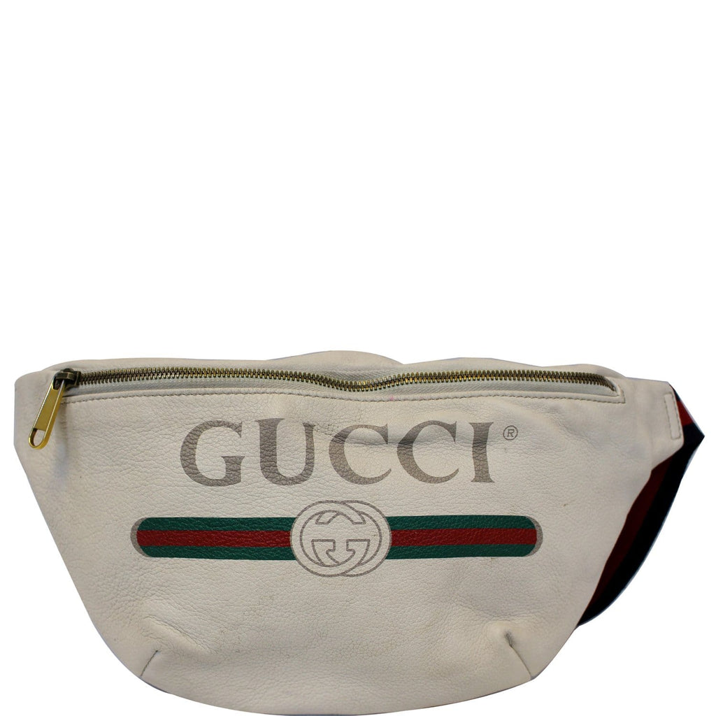 GUCCI Print Leather White Belt Waist Bum Bag Medium 530412