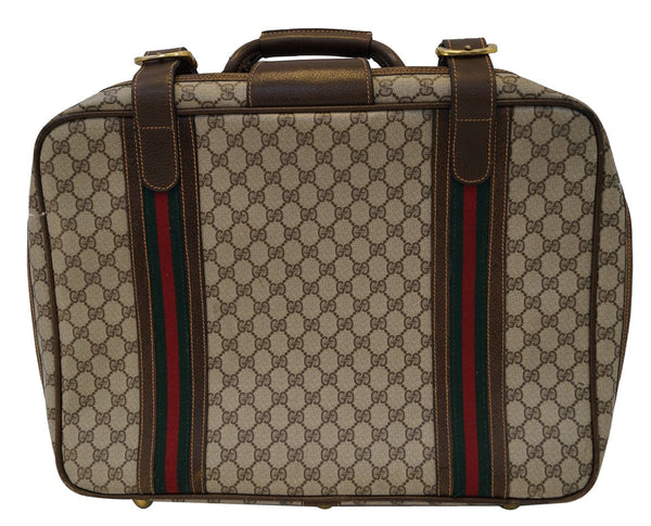 GUCCI Classic GG Monogram Canvas Brown Stripes Suitcase Bag