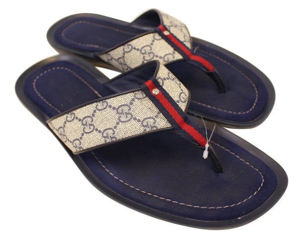 Gucci Men&#39;s GG Supreme Blue Flip Flops Sandals Size 9 G