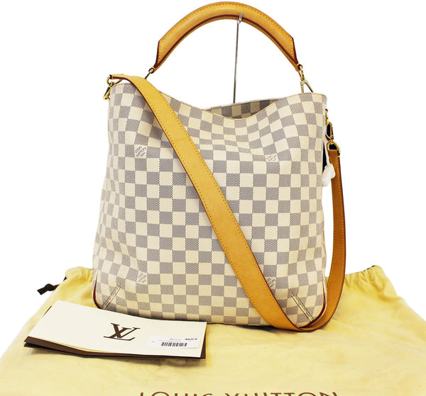 Authentic LOUIS VUITTON Damier Azur Canvas Soffi White Shoulder Handba