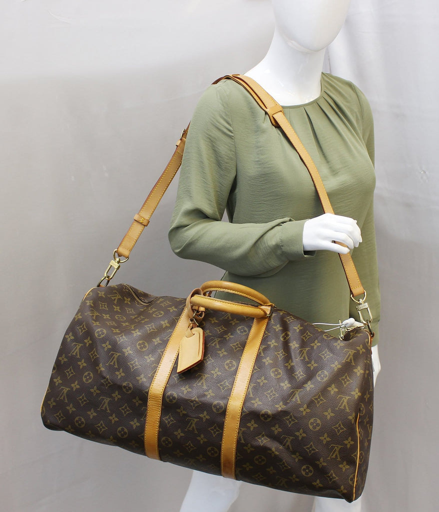 Auth Louis Vuitton Monogram Macassar Keepall Bandouliere 55 M56714 Boston  Bag