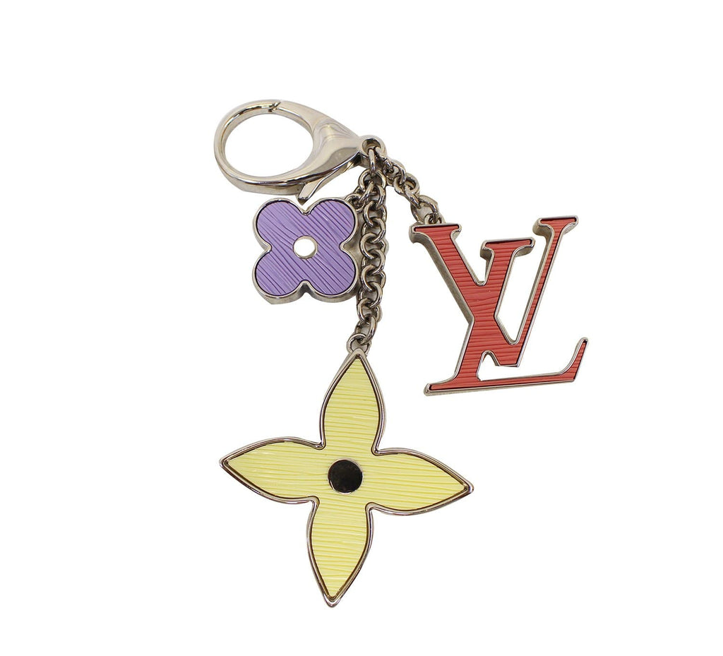 LOUIS VUITTON Fleur de Monogram Keychain Bag Charm Black epi Flower LV  Silver
