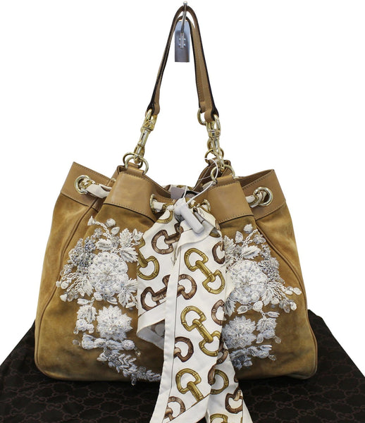 GUCCI Limited Edition White/Brown Embroidered Canvas Positano Bag - Fi