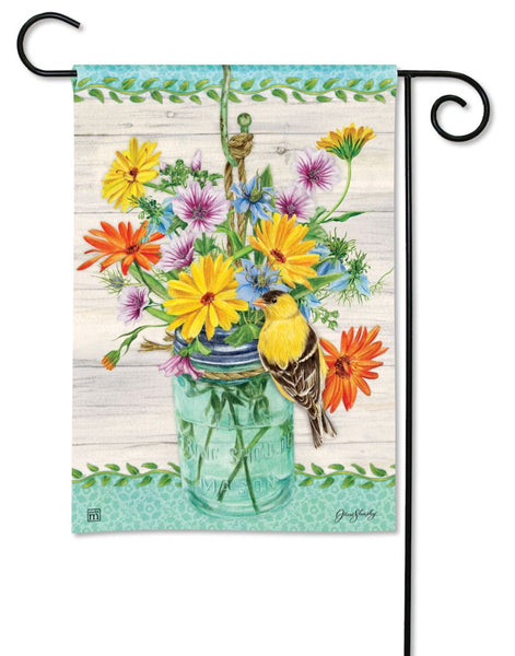 Goldfinch on Jar Garden Flag
