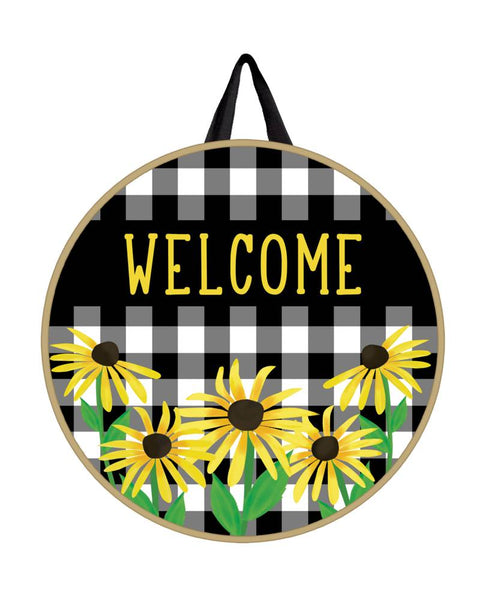 Checks and Yellow Daisy Door Décor