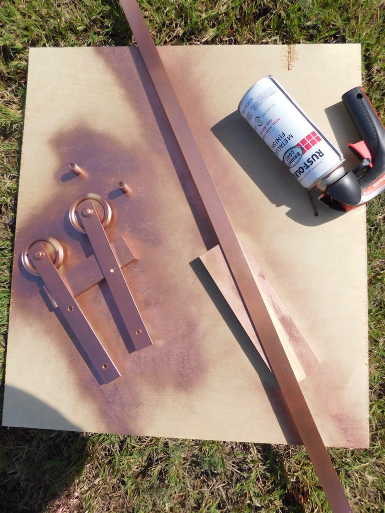 Copper Sliding Barn Door Hardware painted with Rustoleum Metallic Finish