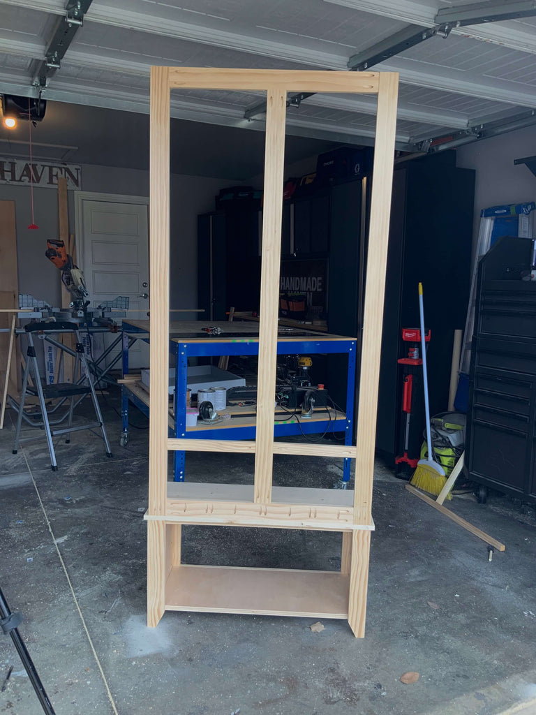 DIY Hall Tree Bench in a wood shop