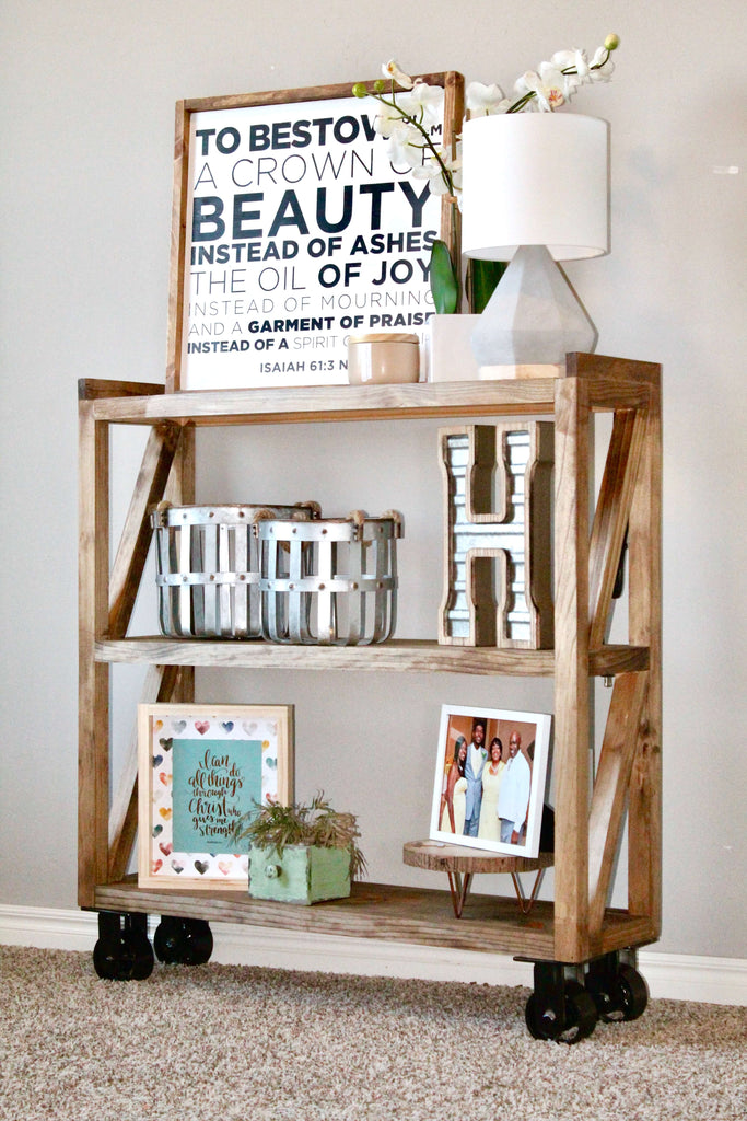 DIY Industrial console cart for the home entryway