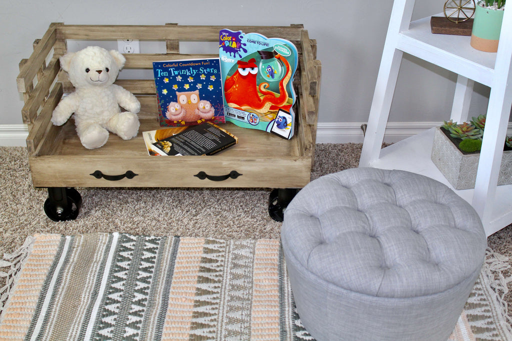 DIY toy cart with an industrial restoration hardware finish