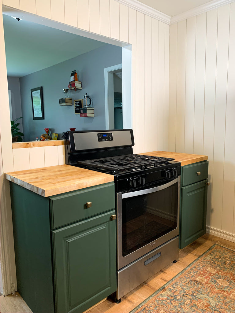 Kitchen Renovation featuring butcher block counter tops and shiplap