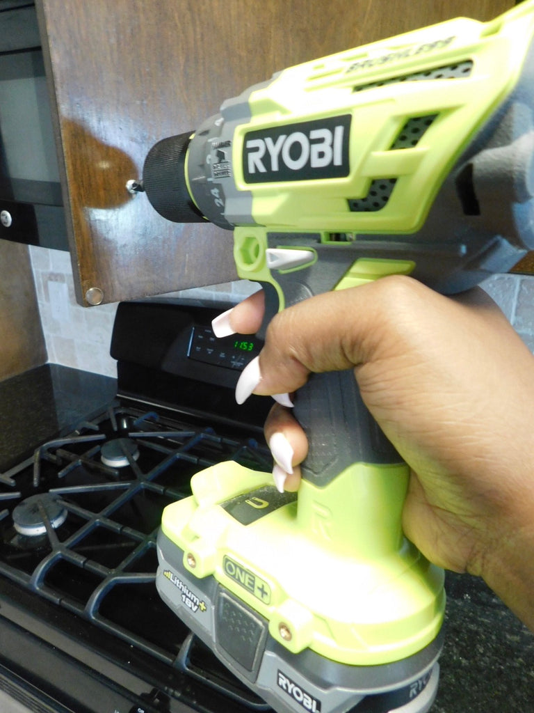 Removing kitchen cabinet hardware with Ryobi Hammer Drill