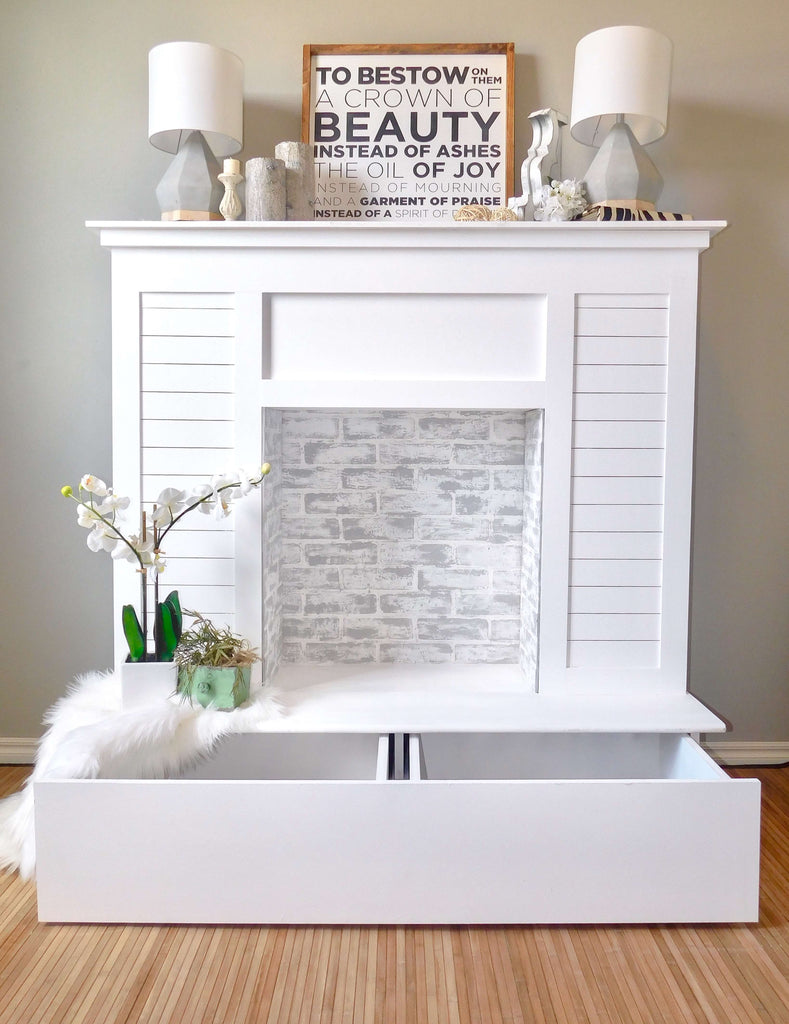 Shiplap Faux Fireplace with Limewash and Chalk Paint