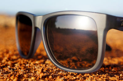 Black polarized sunglass in the sun with UV protection