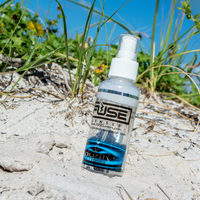 Fuse Lenses' lens cleaning spray. Alcohol-free and safe for all types of coatings, including AR