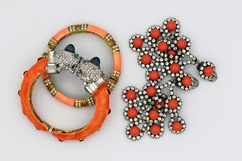 KJL Vintage 1960s coral bangles and earrings