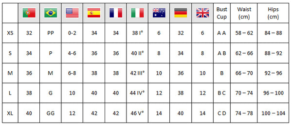 activewear size chart