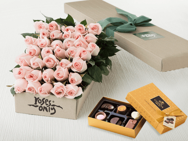 36 Pastel Pink Roses Godiva Chocolate