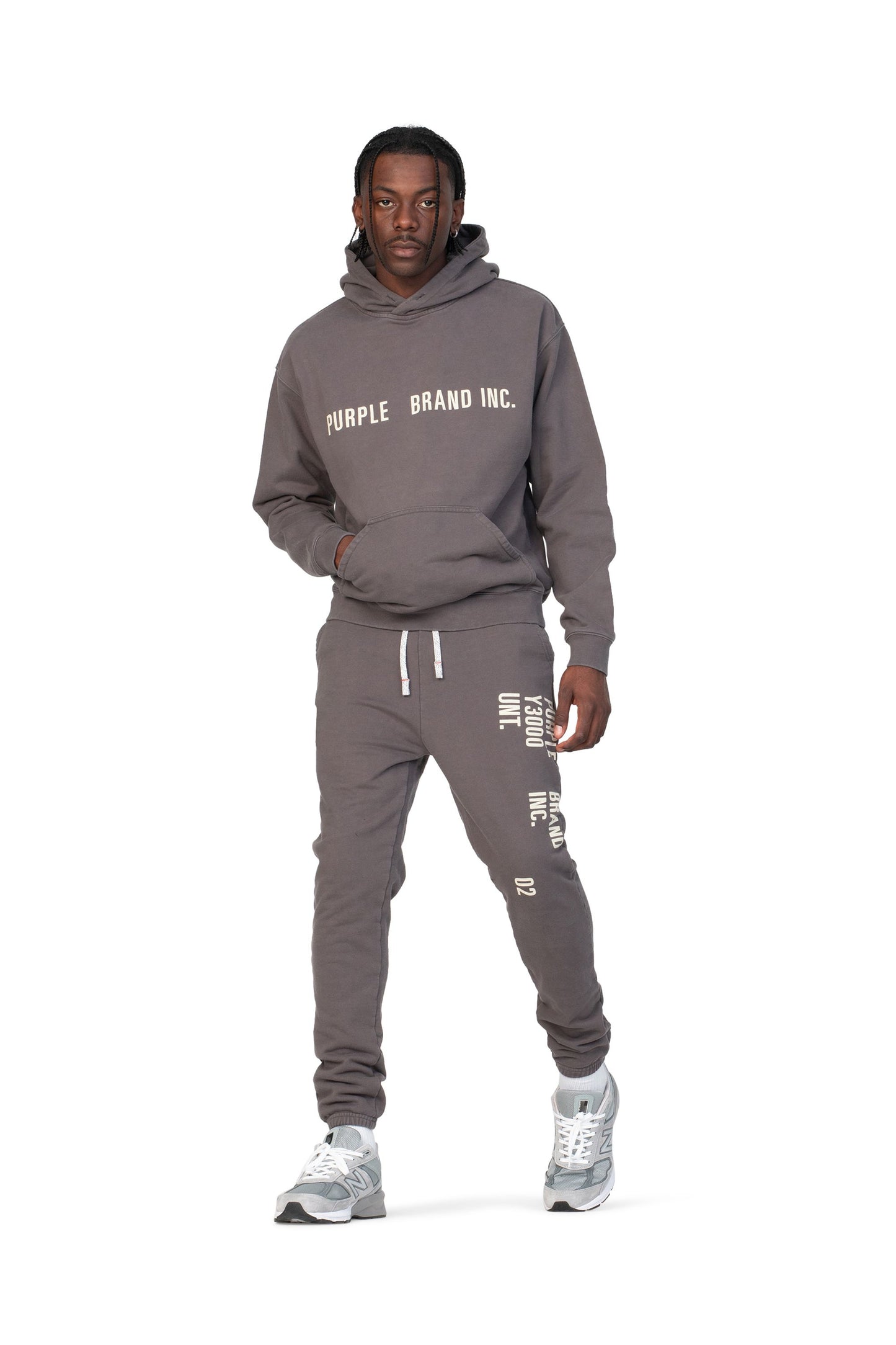 PURPLE BRAND - Men's Jogging Pant - Style No. P407 - History Jogger Charcoal - Model Styled Pose