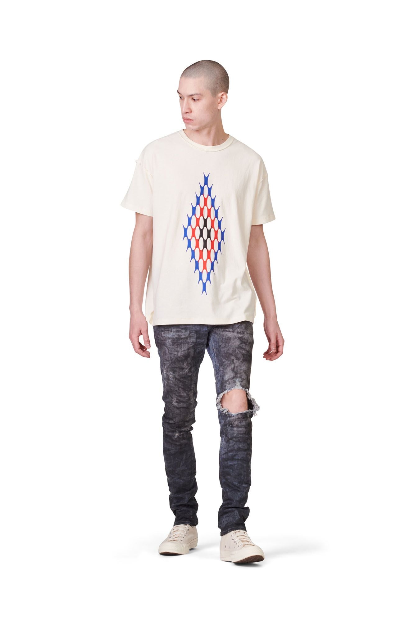 PURPLE BRAND - Men's Relaxed Fit T-Shirt - Style No. P101 - Artifact Ecru - Model Styled Pose