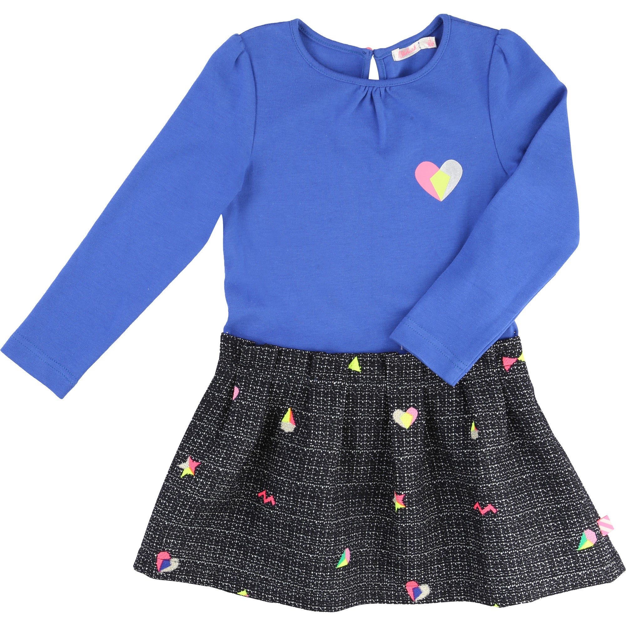 Blue And Black Dress With Heart Print