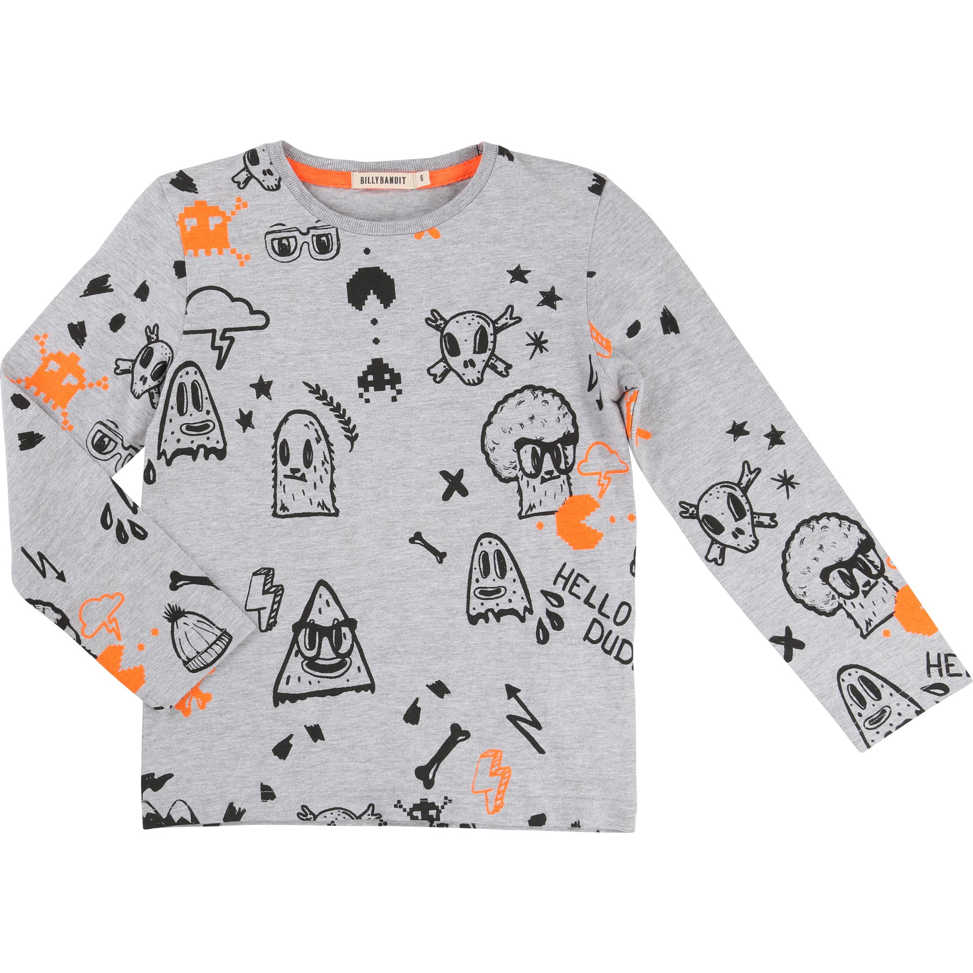 Gaming Print Long Sleeved Grey Tee