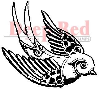 Deep Red - Steampunk Sparrow, Cling Stamp