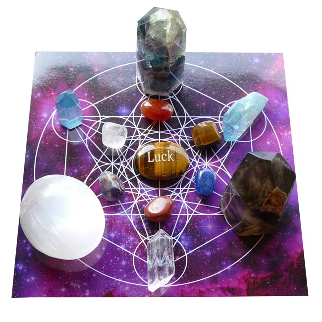 crystals for luck grid with tiger eye