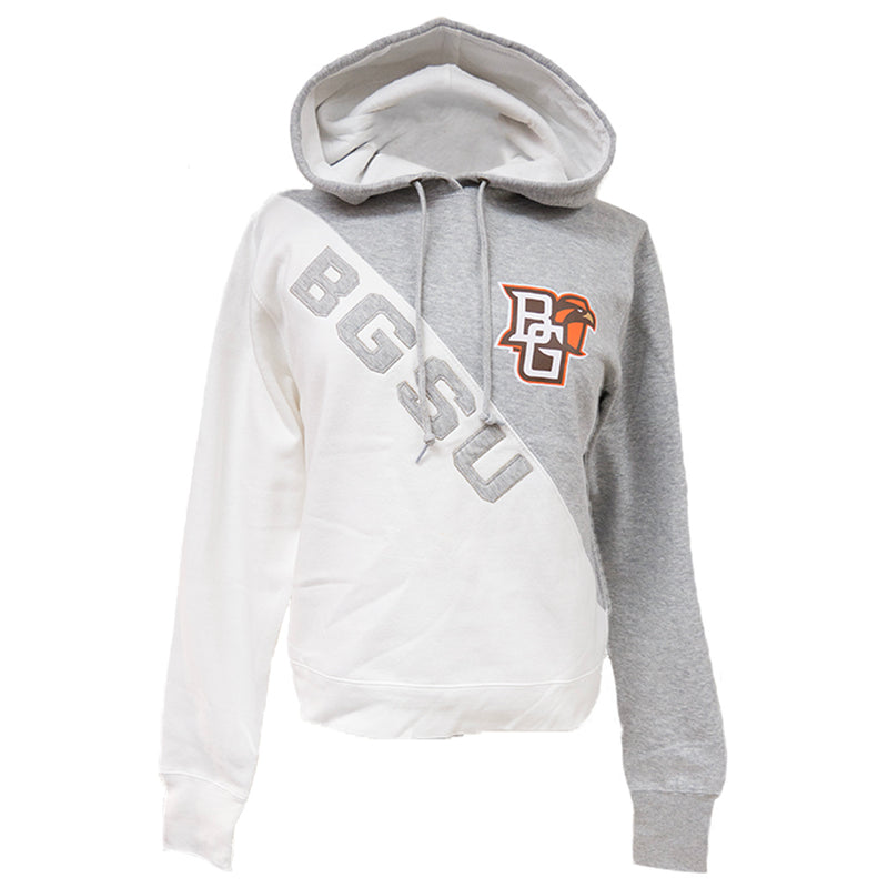 Ladies' BGSU Blue 84 Diagonal Grey/White Hoodie