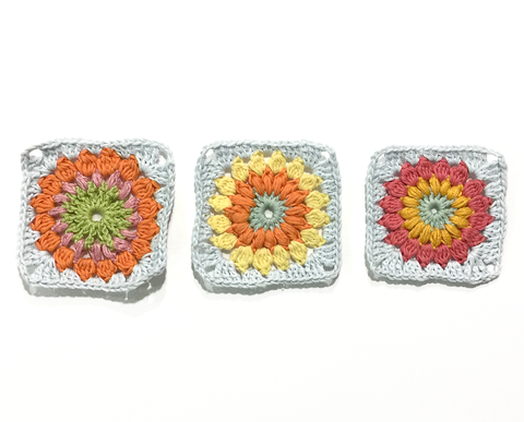 Crocheted Sunburst Granny Squares