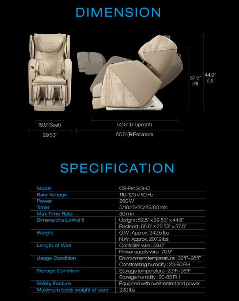 Soho Massage Chair Specs