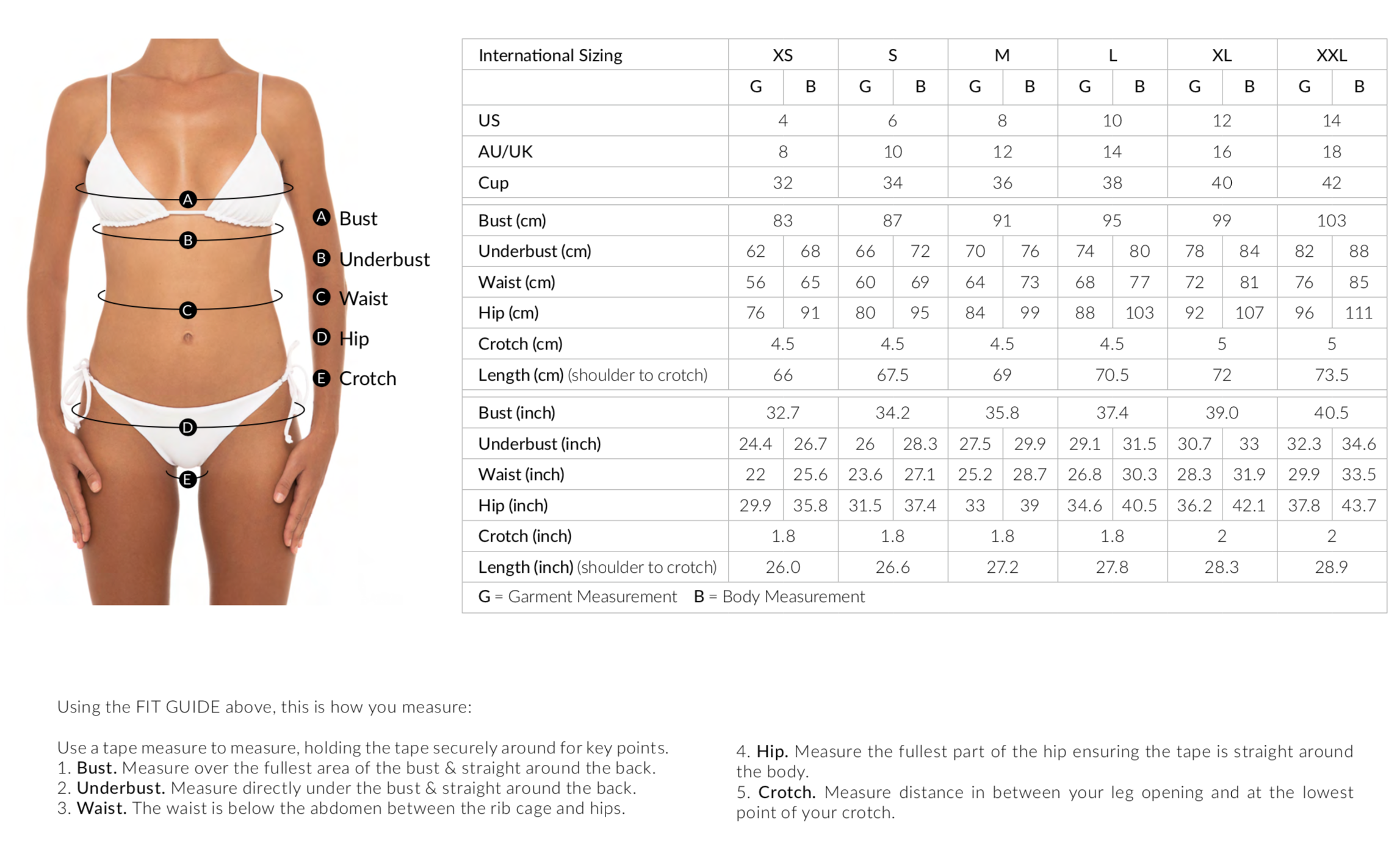 SIZE CHART - Escape Swimwear