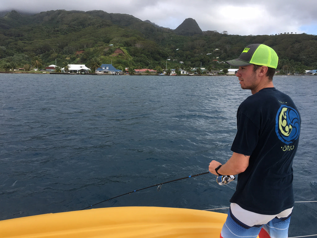 Connor fishing off Raiatea on Poe charters tahiti