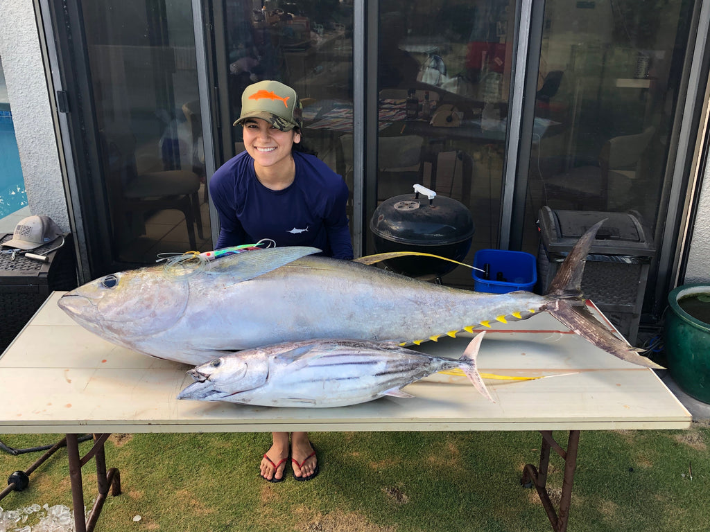 Alyssa Simbahon of Fifty Hard Ones Fishing with Ahi catch of the day