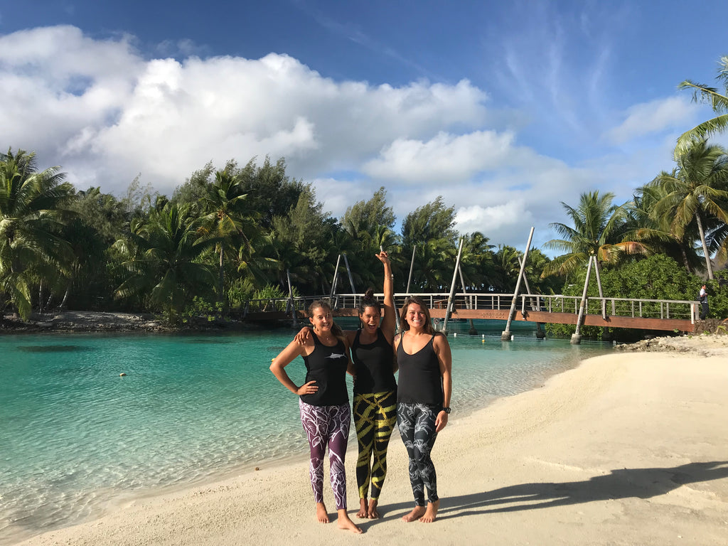 Yoga on bora bora in our feather love hawaii leggings